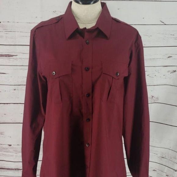 Express Men's Burgundy Fitted Button Down Long Sleeve Nice Shirt Size Large - Picture 3 of 10